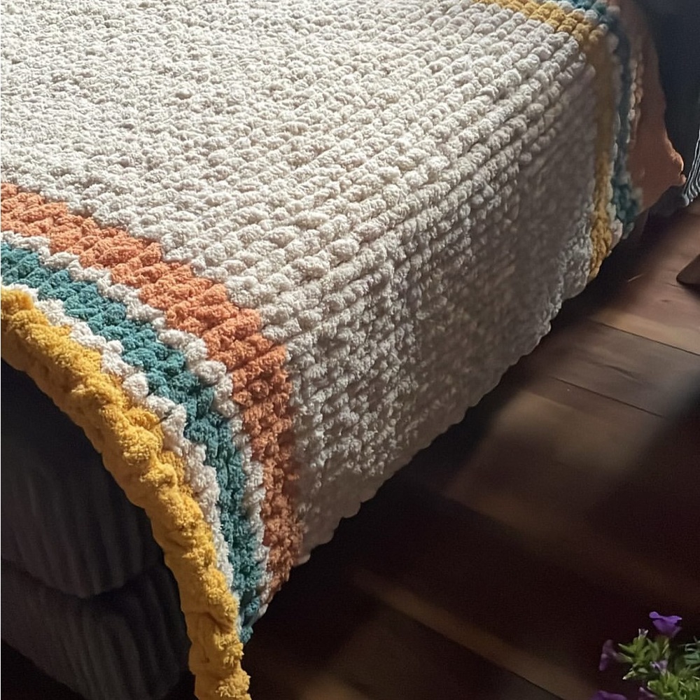 Cream and Orange Quilted Bedspread with Textured Design